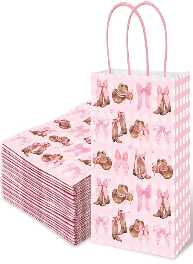 JarThenaAMCS 24Pcs Western Cowgirl Paper Bags Pink Bow Cowgirl Boot Hat Gift Bag with Handle Coquette Candy Goodie Treat Bag for Baby Shower Birthday Party Favor - Image 1
